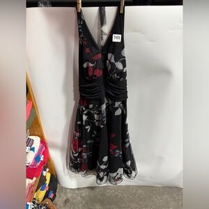 #3427-Speechless Black Floral High-Low Dress with Red and Gray Accents